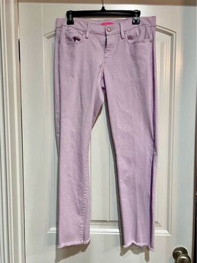 Lilly Pulitzer Lavender Straight Leg Jeans Raw Hem Size 10 Spring Pastel Denim